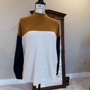 Madewell Colorblock Mock Neck Sweater | Camel Cream Navy | Size XS